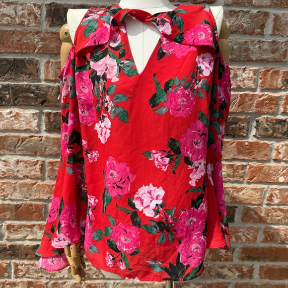 belle sky Tops - VTG Y2K Belle + Sky Red and White Bell Sleeve Blouse / S / Excellent condition